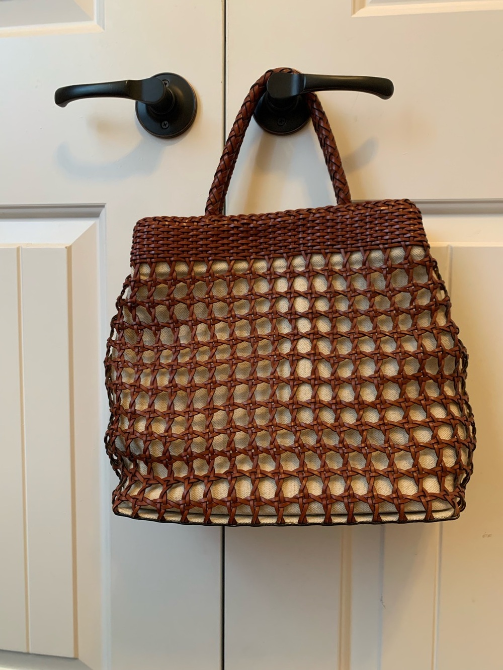 Talbots Brown Woven Tote with Cream Interior